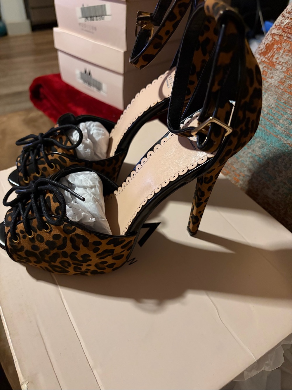 Leopard Print Platform Ankle-Strap High Heels - Brown